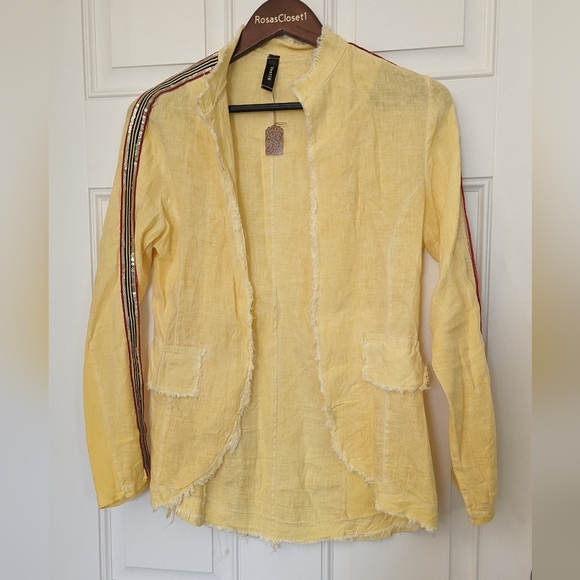 Venti6 LLC Yellow Linen Raw Hem Jacket - Picture 1 of 11